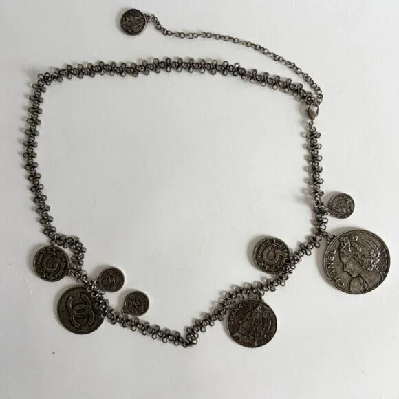 CHANEL 2003 ARCHIVE SILVER COINS NECKLACE BELT - Picture 5 of 10